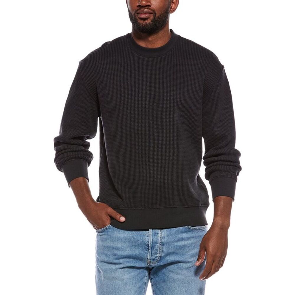 Madewell Mens  Waffle Knit Crewneck Sweatshirt, Black